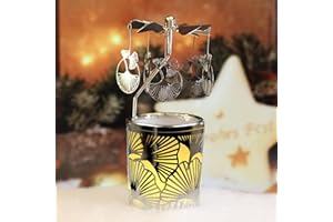 iLajao Candle Carousel Rotary Candle Holder Christmas Carousel Spinning Tealight Candleholder Christmas Decoration Centerpieces for Tables Valentine Easter (Biloba)