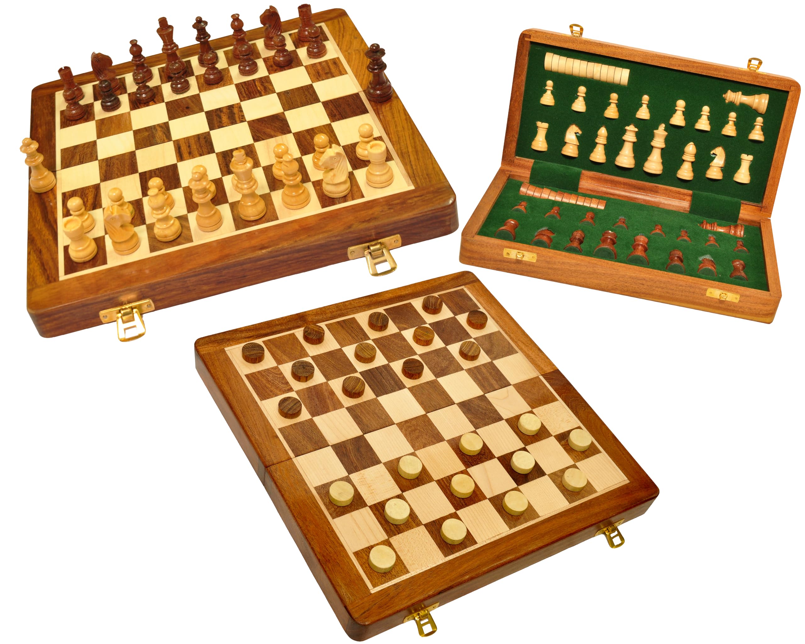 PALM ROYAL HANDICRAFTS Magnetic Wooden Chess and Checkers Game Set, 12 Inches (2 in 1) with Extra Queens Chess Board Games - Game Pieces Storage Slots available, Chess Set for Adults