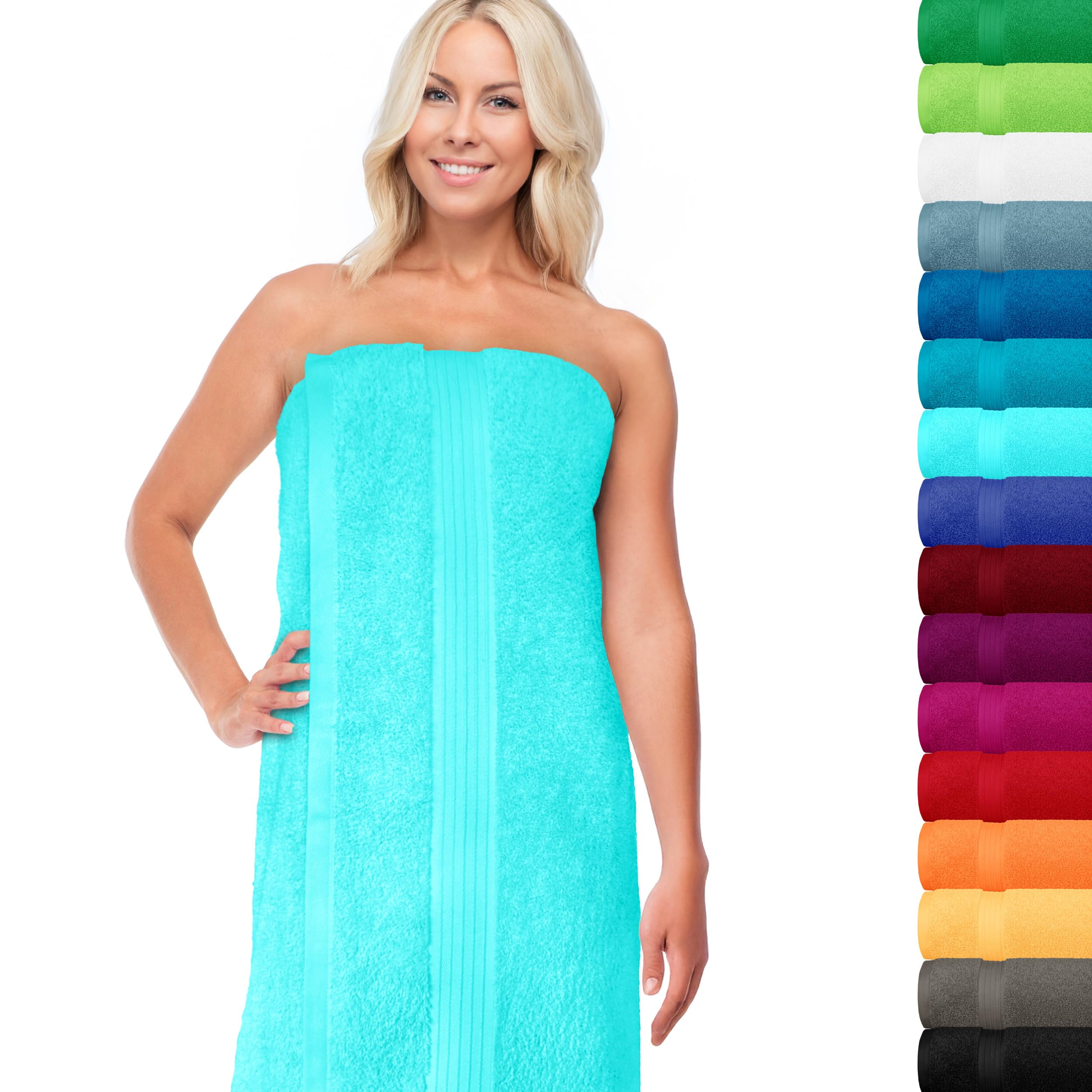 Lashuma® Towel Series – Available in 16 Colours and 6 SizesFace Cloth/Guest Towel/Hand Towel, Bath Towel, Shower Towel/Sauna Towel, 100% Cotton, turquoise, 70 x 200 cm