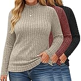 Evervibe 3 Pack Women's Plus Size Sweaters Long Sleeve Mock Neck Lightweight Tunic Sweaters Casual Tops 2026 Trendy