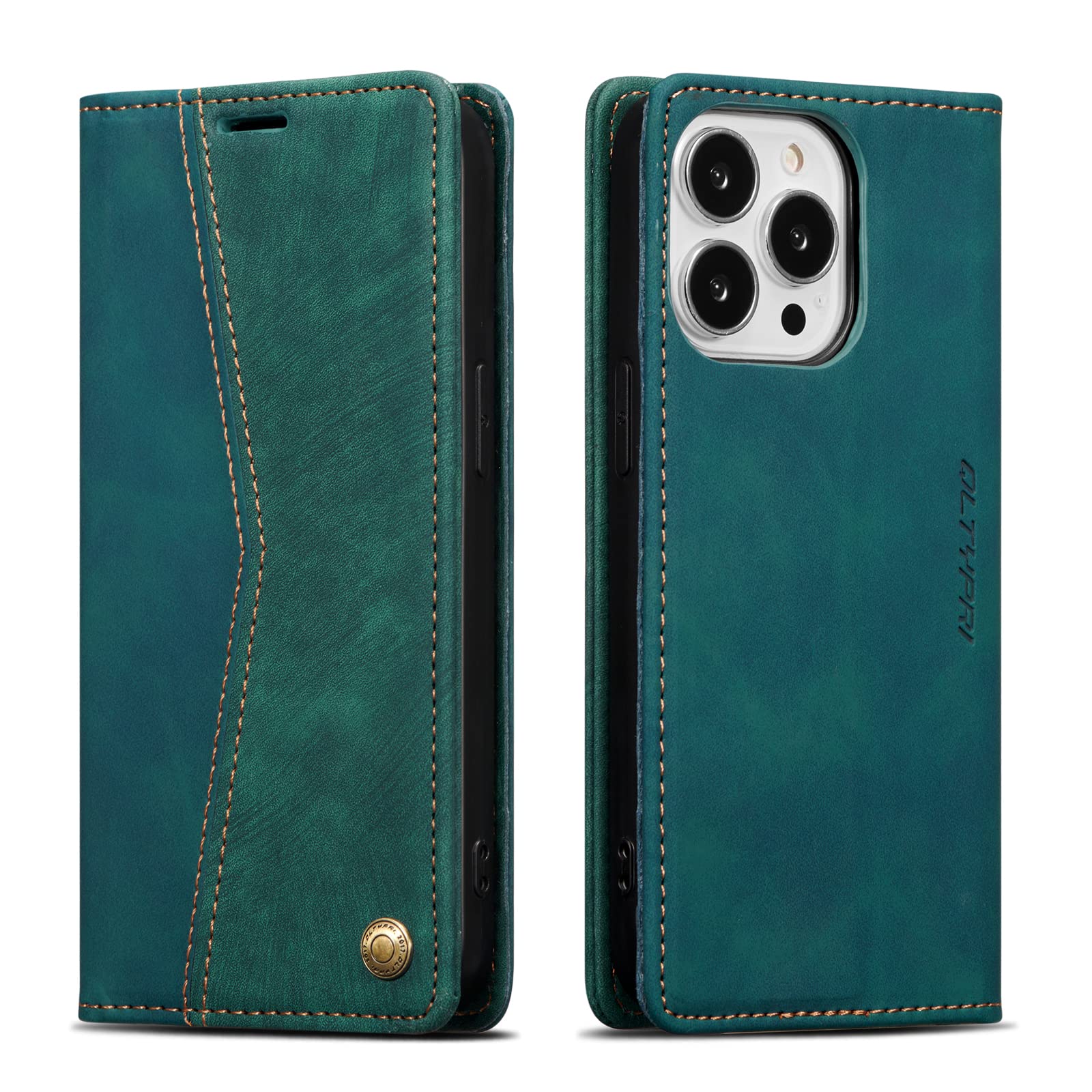 QLTYPRI Wallet Case for iPhone 13 Pro Max, Vintage PU Leather Folio Case with Card Slots Kickstand Magnetic Closure Shockproof Flip Phone Cover for iPhone 13 Pro Max - Green
