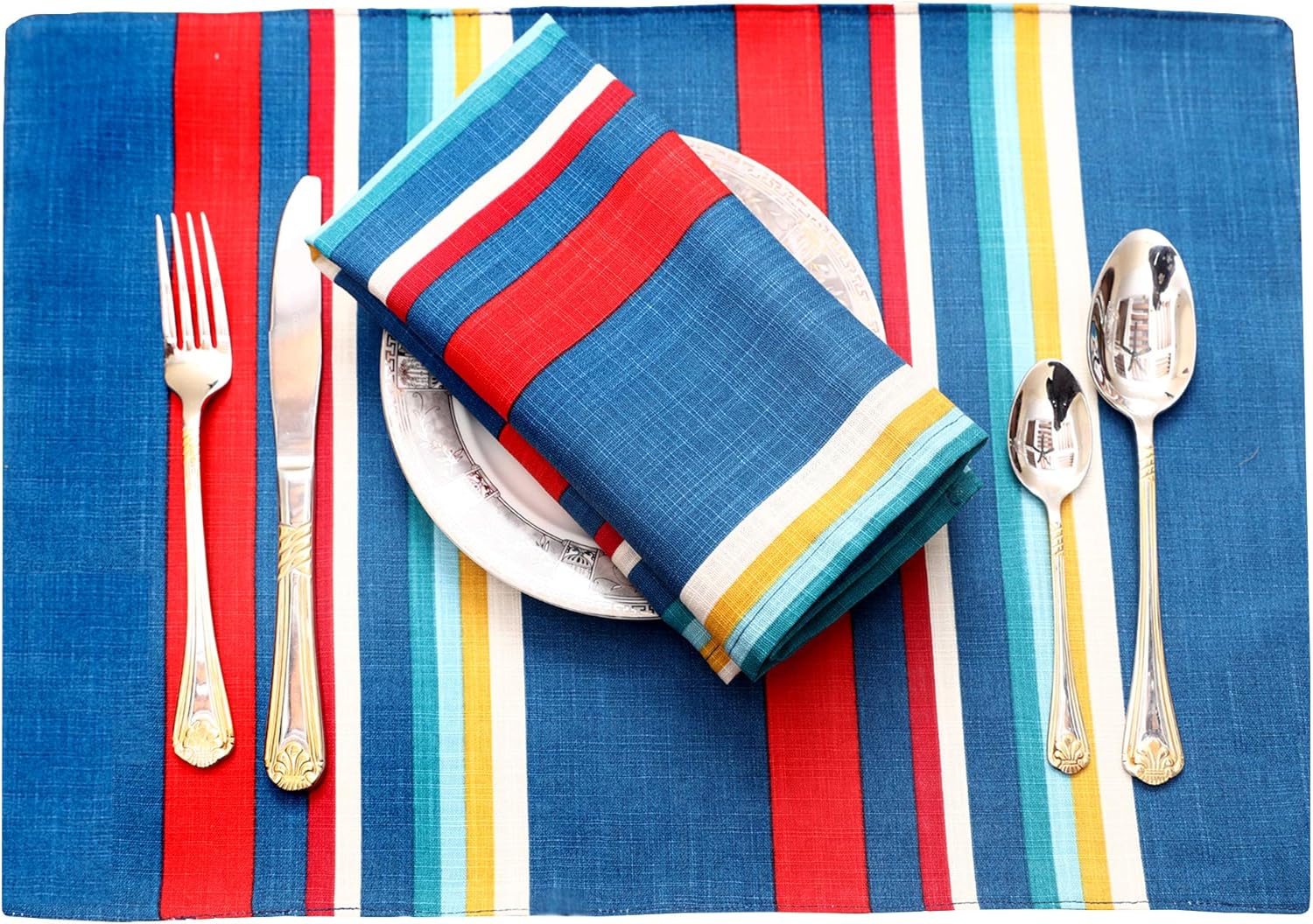 Ruvanti Placemats for Dinning Table .100% Cotton Woven (13x19 “) Place mats Set of 6. Red & Fall Multi Stripe Woven Table Mats Farmhouse Spring Cloth Tablemats for Christmas/Thanksgiving Dinners.: Home & Kitchen