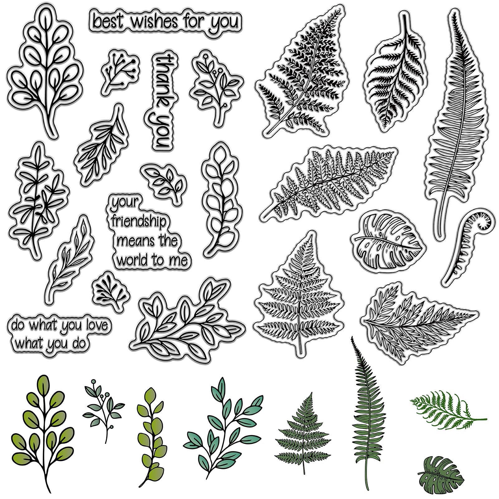 CRASPIRE 2 Sheets Leaves Theme Clear Rubber Stamp Vintage Ferns Leaf Plants Transparent Silicone Seals Stamp Retro for Journaling Card Making DIY Scrapbooking Handmade Photo Album Notebook Decor