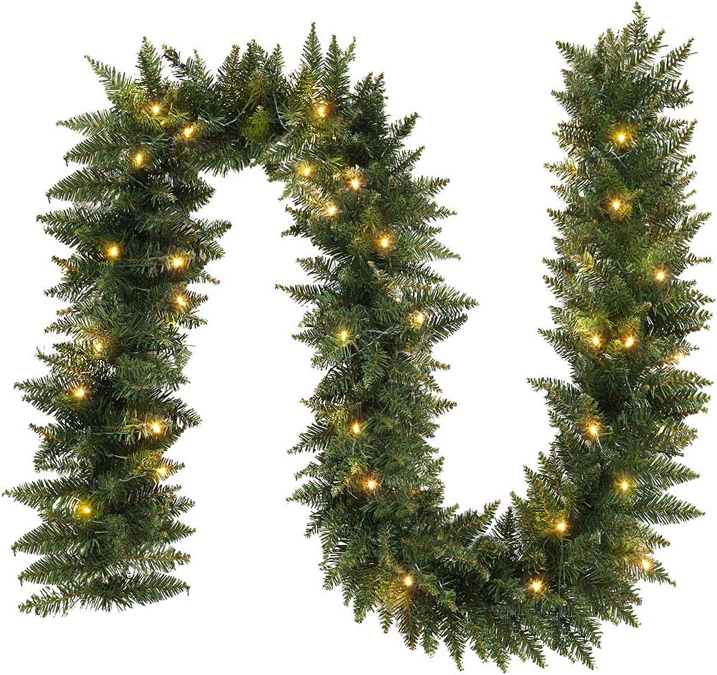 Wreaths, Garlands & Swags - ANOTHERME 9 FT Pre-lit Christmas Garland Holiday Artificial Decor for Stairs Wall Door Indoor Outdoor Garland with Battery Operated Timer