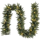 ANOTHERME 9 FT Pre-lit Christmas Garland Holiday Artificial Decor, Christmas Garland with Lights for Stairs Wall Door Indoor Outdoor Garland with Battery Operated Timer