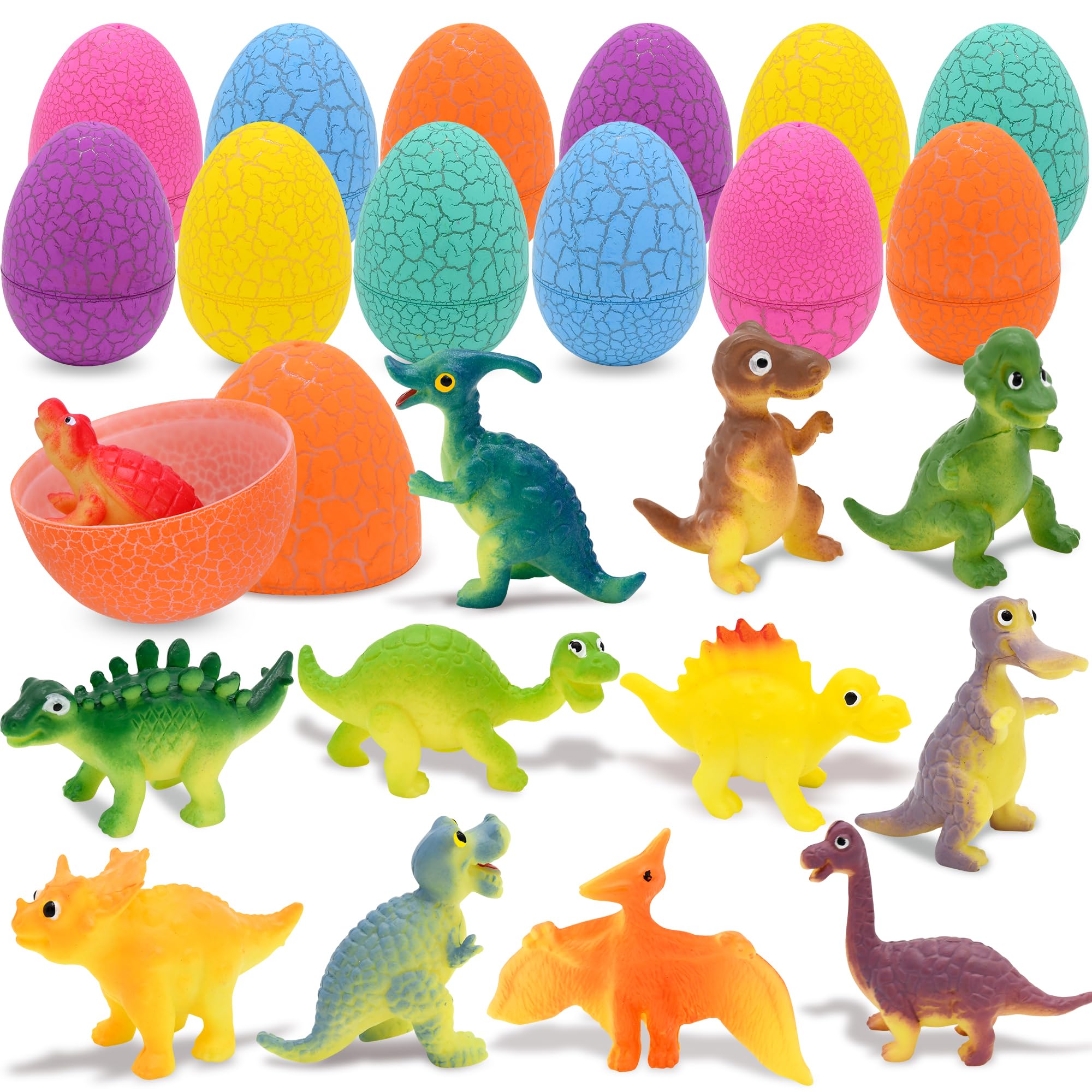 Kiddelo 12 Pack Prefilled Easter Eggs With Toys, Dinosaur Easter Basket Egg Hunt Stuffers, Pre Filled Easter Eggs Fillers for Kids Gifts Party Favors, Goodie Bag Stuffer, Pinata Filler, Easter Prizes