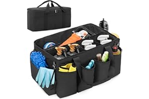 HODRANT Detailing Bag with Polisher Carry Bag, Large Detail Car Care Box for Auto Detailing Supplies, Car Wash Caddy & Trunk Organizer for Buffer Bottle Towel & Cleaning Kit, Black, Patent Design