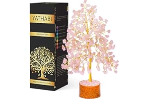 YATHABI Rose Quartz Tree - Crystal Tree - Crystals and Gemstones - Quartz Crystals - Feng Shui Money Tree - Housewarming Tree - Spiritual Gifts - Tree of Life Decor - Pink Crystal - Crystal Bonsai Tree