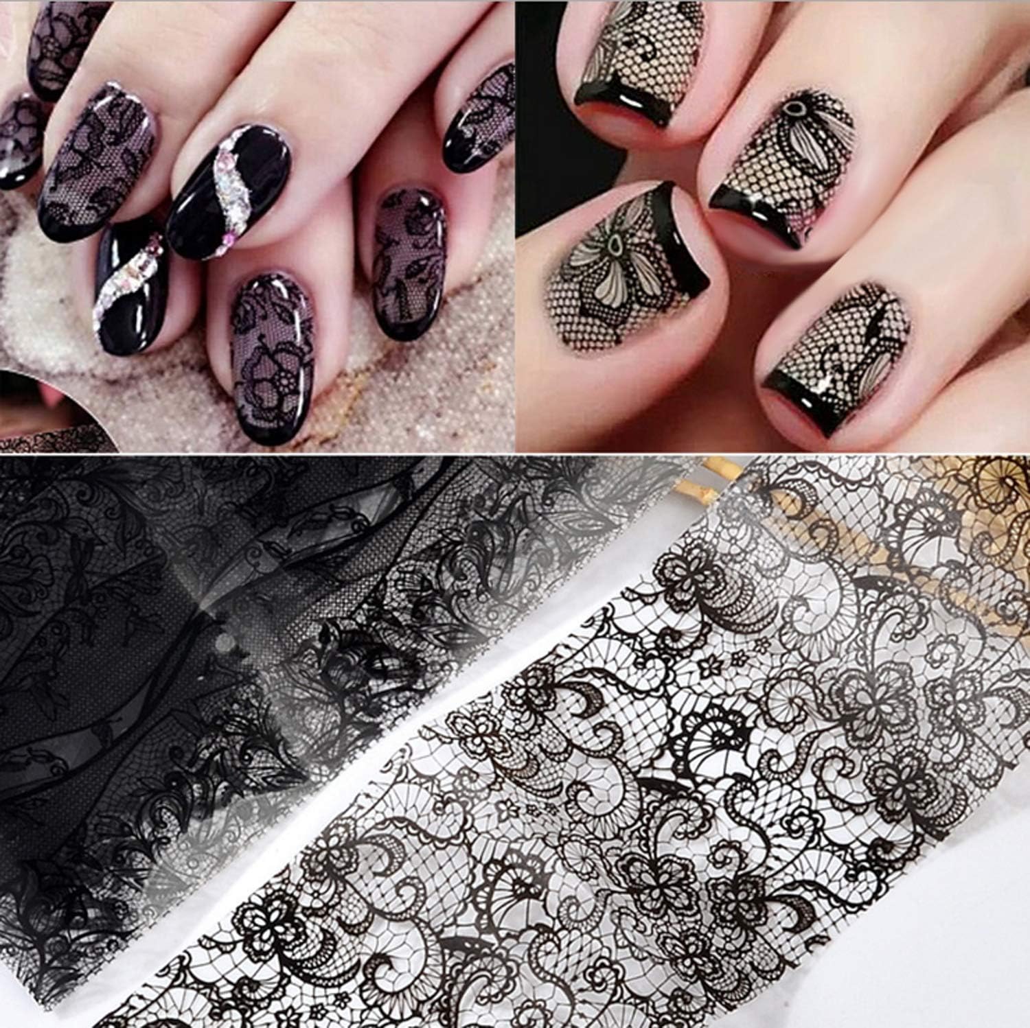 Banamic Fashion Lace Nail Art Stickers Decals Black Star Foil Paper Printing Nail DIY Decoration Tools 10 Sheets