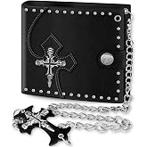 Girinme Cross Chain Wallet Leather - Punk Skull Gothic Bifold Halloween Goth Accessories - Jesus Gifts | Unisex