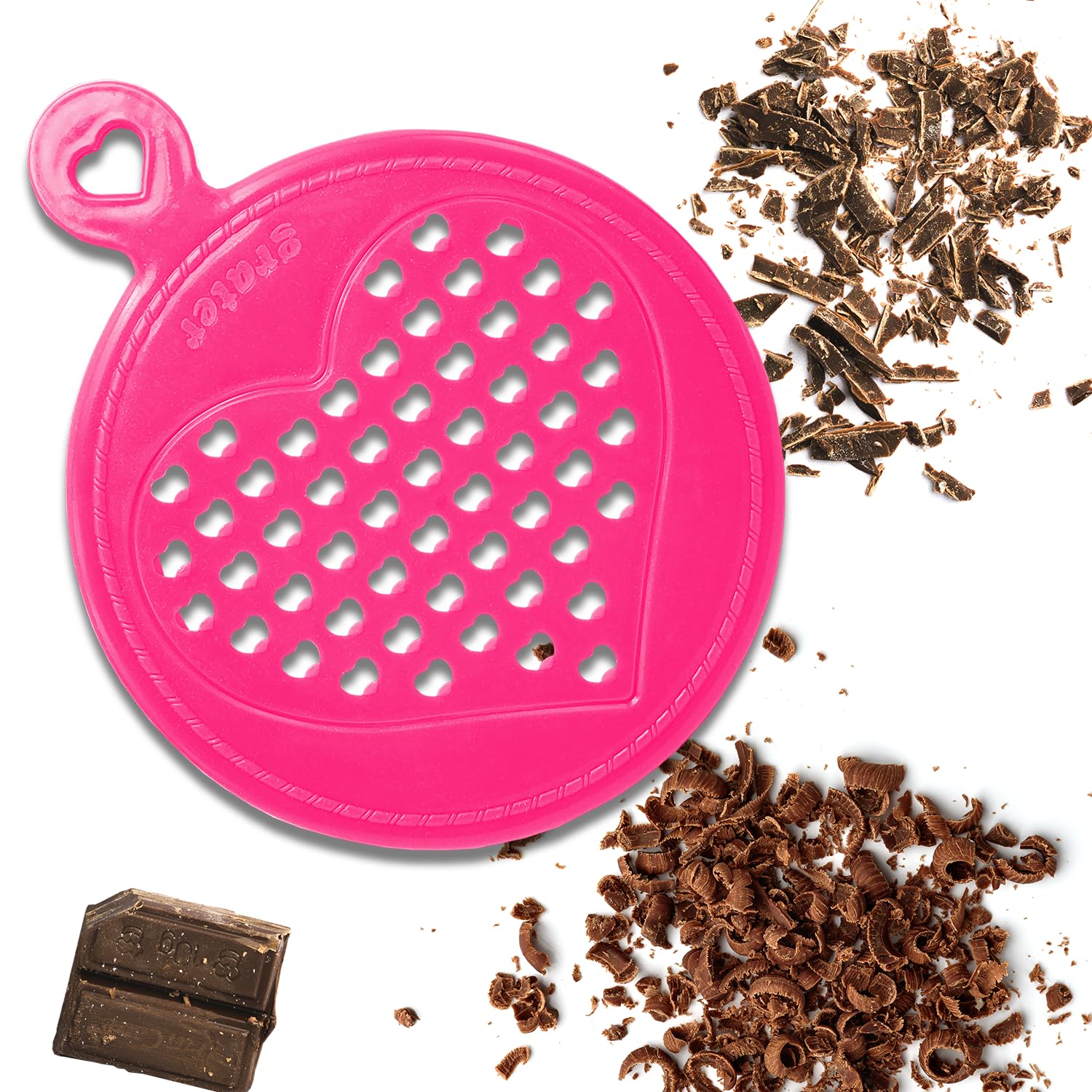 Leddy Living Grater for Chocolate Flakes and Curls. Coarse Grater and Plastic Material Anti-Overheating Chocolate, Zester for Fondant, Also for Vegetables, Fruits and Cheeses (Fuchsia)