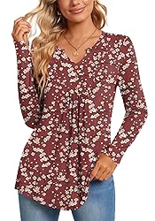 CATHY Womens Long Sleeve Tunic Tops Henley Shirt