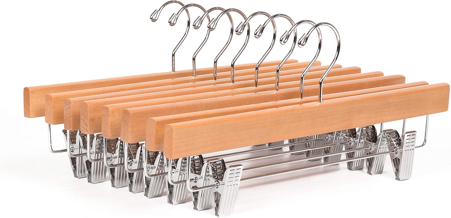 Amber Home Solid Gugertree Deluxe Wooden Pants Hangers Bottom Hanger