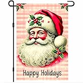 BlissYard Christmas Garden Flag 12x18 Inch Vintage Santa Happy Holidays Flag Double Sided Classic Holiday Banner Outdoor Retro Claus Yard Decoration for Porch Lawn