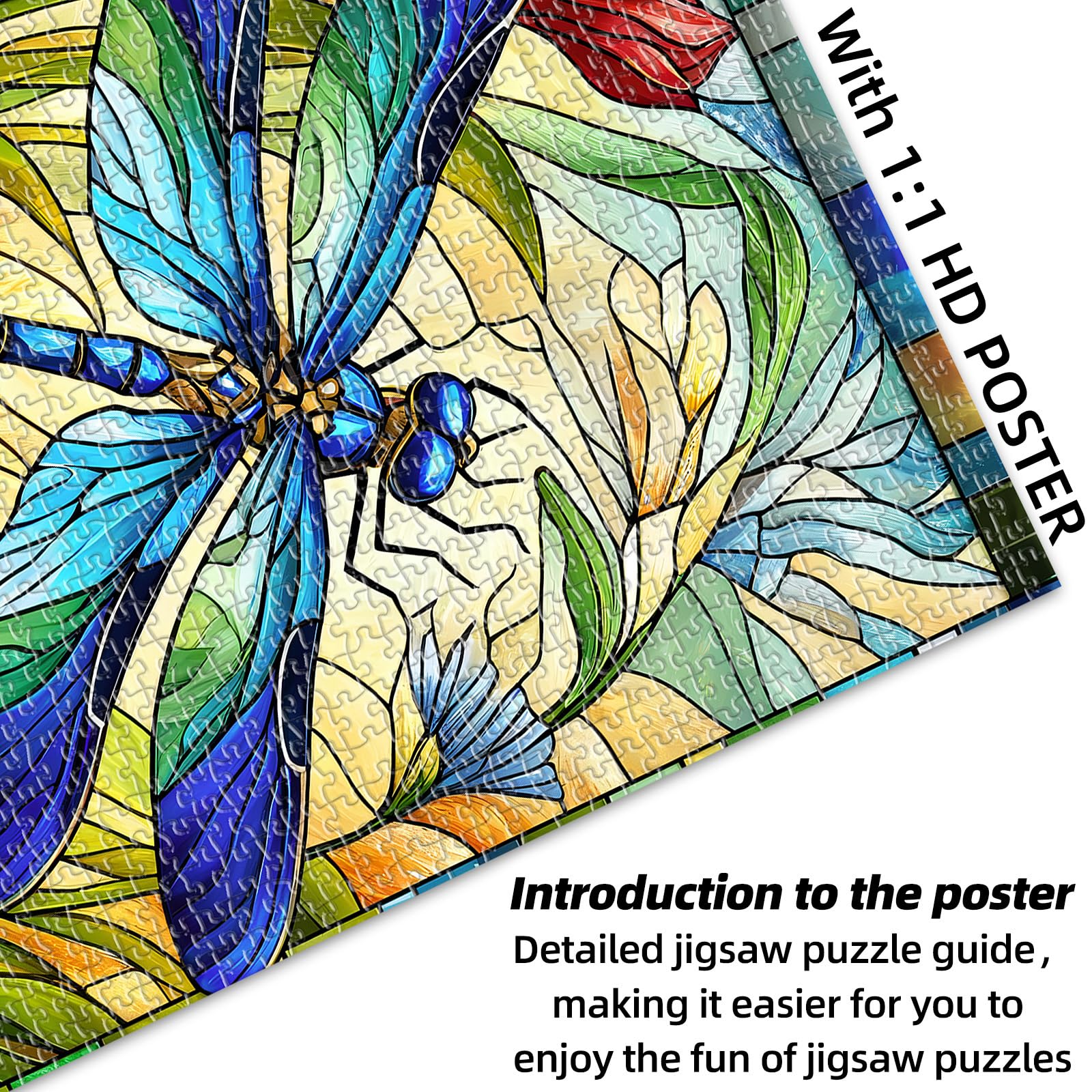 Sutinban Stained Glass Dragonfly 1000 Piece Puzzles, Jigsaw Puzzle 1000 Pieces for Adults, Coolest Adult Puzzles for Happy Family Time, Great Gift for Jigsaw Puzzle Lovers, 27.5’’x19.7’’