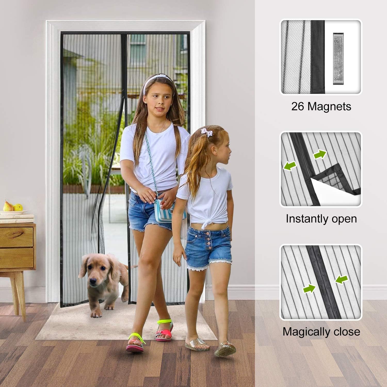 Magnetic Screen Door/Full Frame Seal Heavy Duty Mesh Curtain Screen Doors with Magnets/up to 38 x 82-Inch, Black - - 