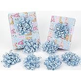 HUIHUANG Blue Bows for Gift Wrapping Dusty Blue Plaid Ribbon Bow Self Adhesive Curly Gift Bows for Presents, Treat Bags, Bridal Shower Favors, Wrapping Accessories -5 inch x 8 Counts