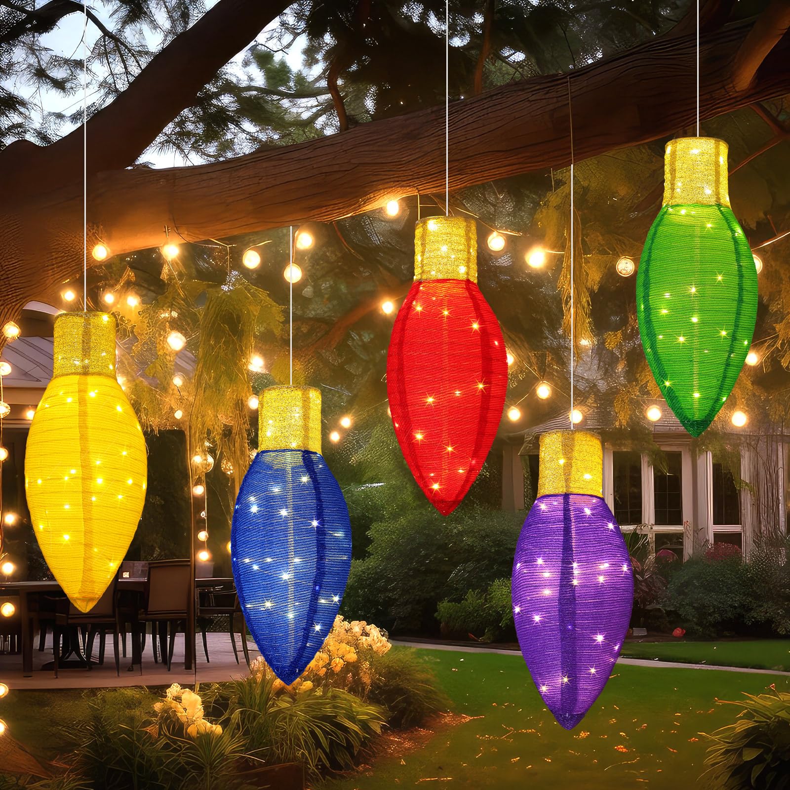 Photo 1 of Gulfmew 5 Pcs 12 Inch Large Outdoor Christmas Ornaments Bulb Shape Large Lighted Christmas Ornaments with 90 LED Light Outdoor Hanging Christmas Decoration with Hook for Indoor Outdoor Yard Porch
