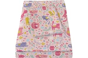 Bedmoon Girls Twin Sheets, Kids Pink Cat Kitty Cute Animal Soft Microfiber Twin Sheets & Pillowcases with Corner Straps