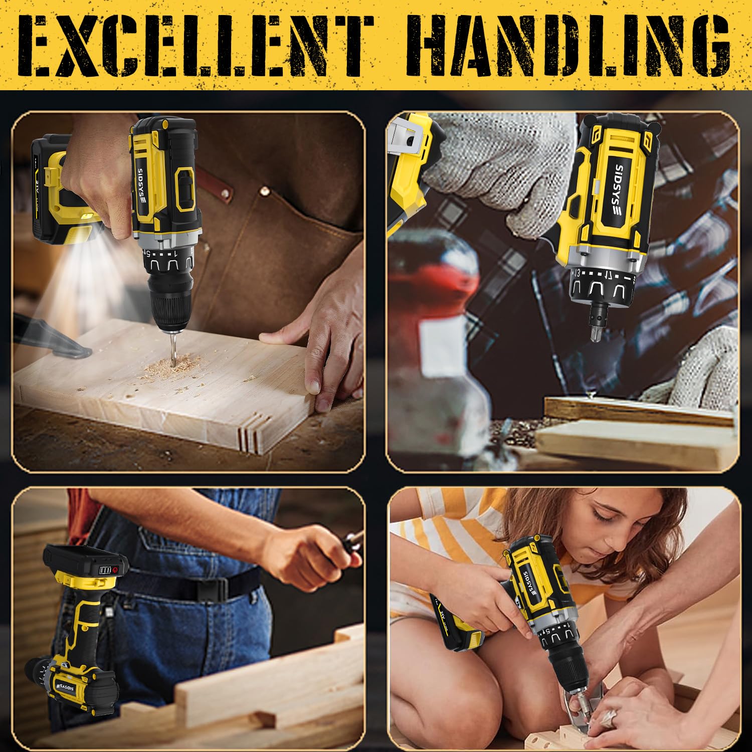 SIDSYS 21V Max Cordless Electric Drill Set, 3/8