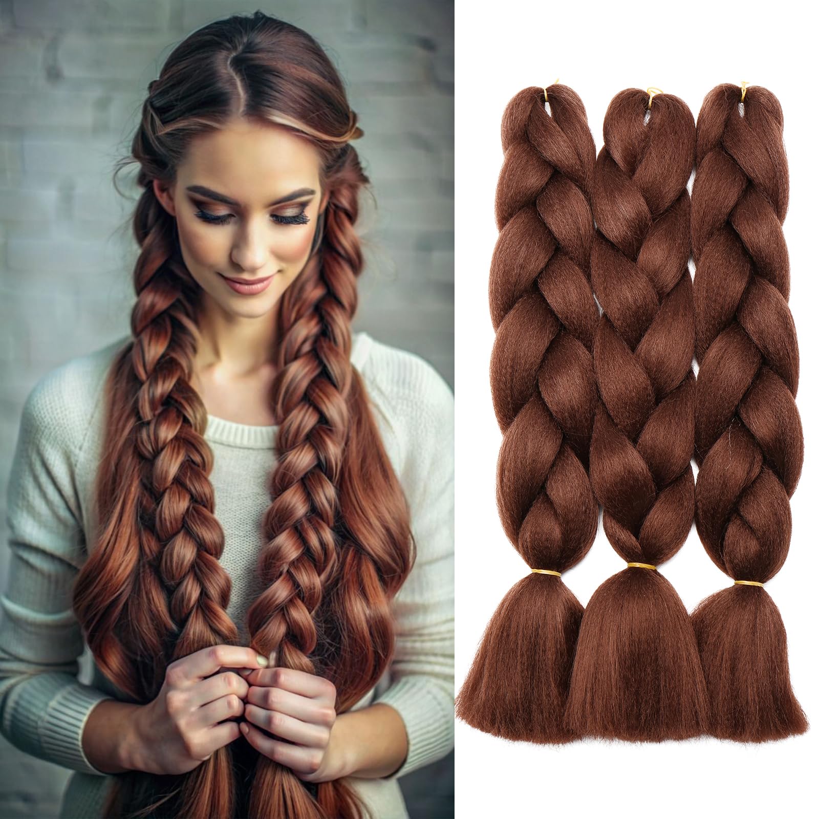 Brown Braiding Hair Wholesale 3 Pcs Jumbo Braids Crochet Hair Extension Afro Braid Synthetic Hair [Dark Brown]