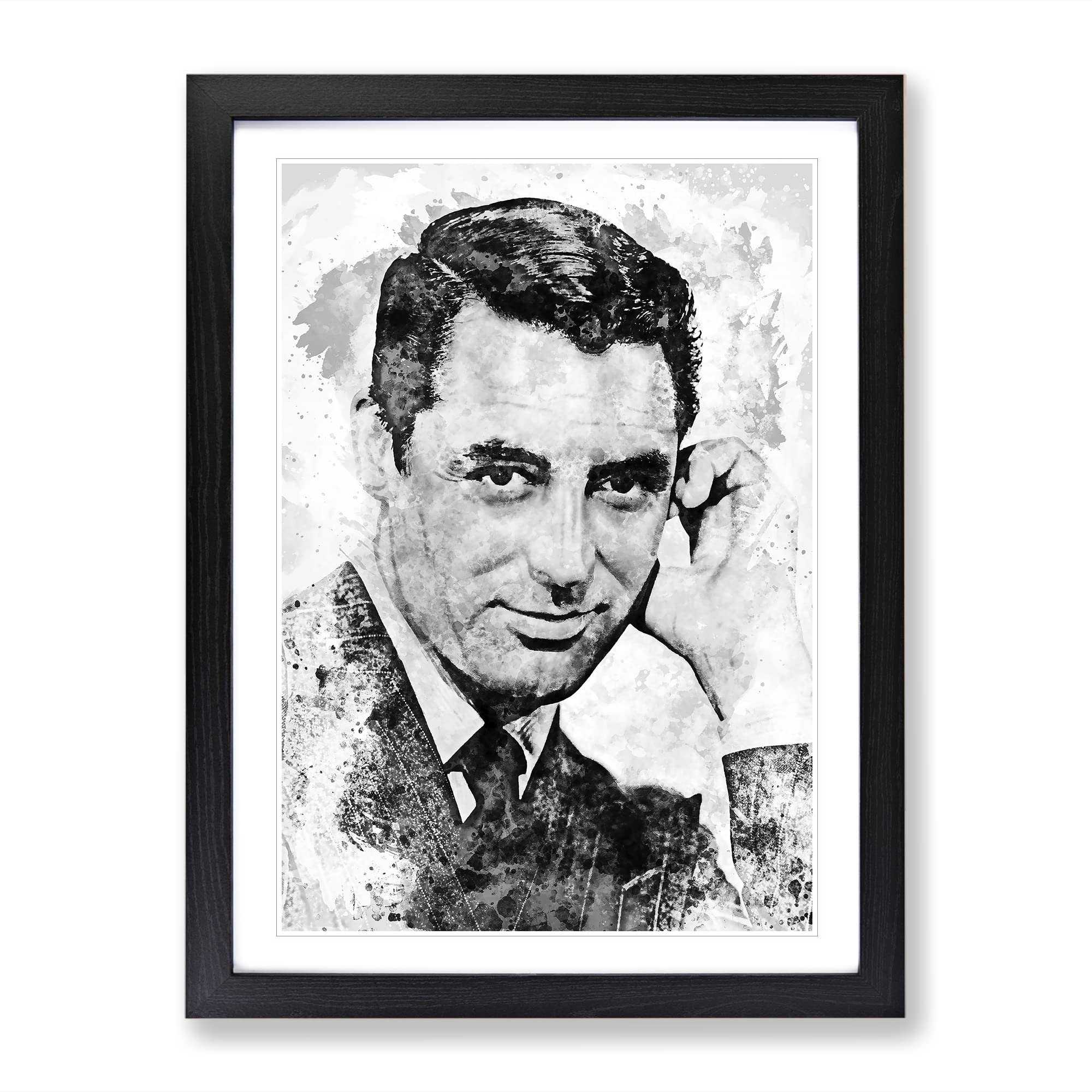 Cary Grant In Abstract Modern Art Framed Wall Art Print, Ready to Hang Picture for Living Room Bedroom Home Office Décor, Black A4 (34 x 25 cm)