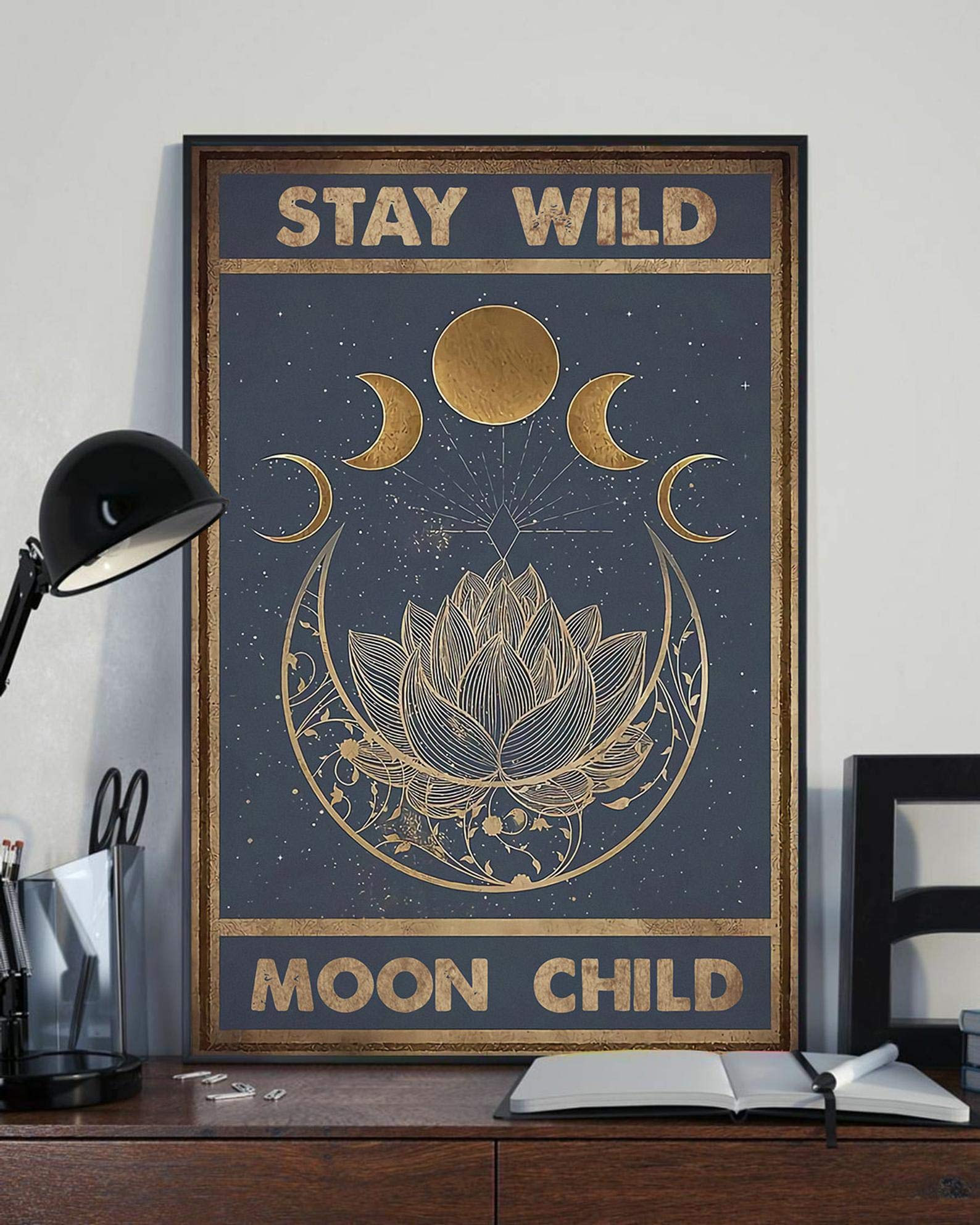 Eeypy Stay Wild Moon Child Wall Art - Lotus And Moon Metal Plaque 8x12 Inch