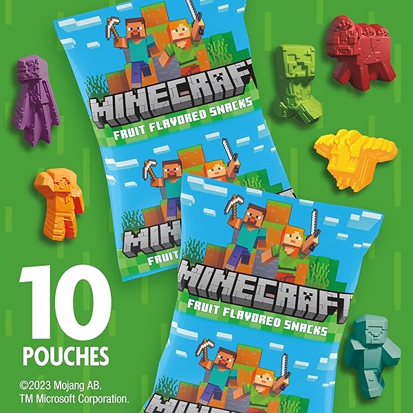 BETTY CROCKER MINECRAFT FRUIT FLAVORED KIDS SNACKS, FAT FREE AND GLUTEN FREE SNACK, 8 OZ (10 POUCHES)