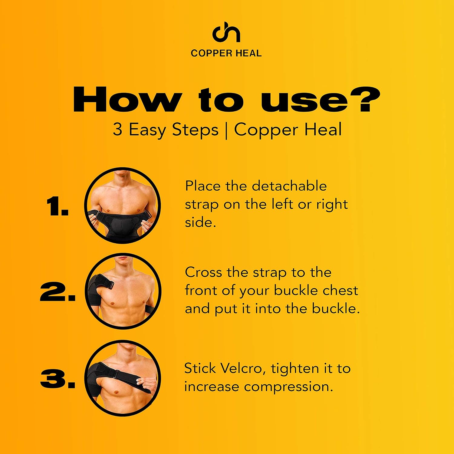 COPPER HEAL, Adjustable Shoulder Support, Fits Both Right & Left Posture Corrector Women & Men - Image 3