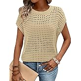 Magritta Summer Sweaters for Women Lightweight Cap Sleeve Tops Dressy Loose Fit Shirts Crew Neck Crochet Outfits