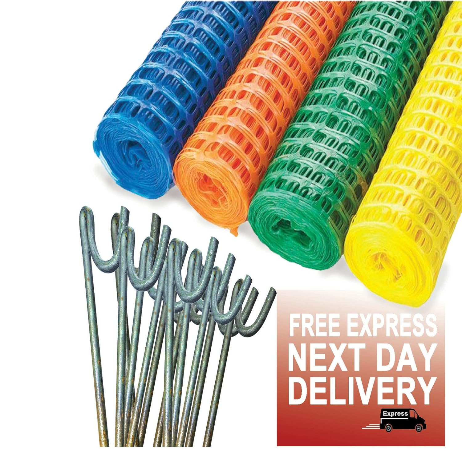 Plastic Barrier Fencing Safety MESH NET C/W 10mm Steel Fence Road PINS