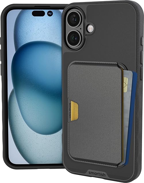 Smartish® iPhone 16 Plus Magnetic Case with MagSafe Wallet - Gripmunk - Magsafe Compatible Thin Grip Cover + Detachable Magnetic Credit Card Holder - Black Tie Affair