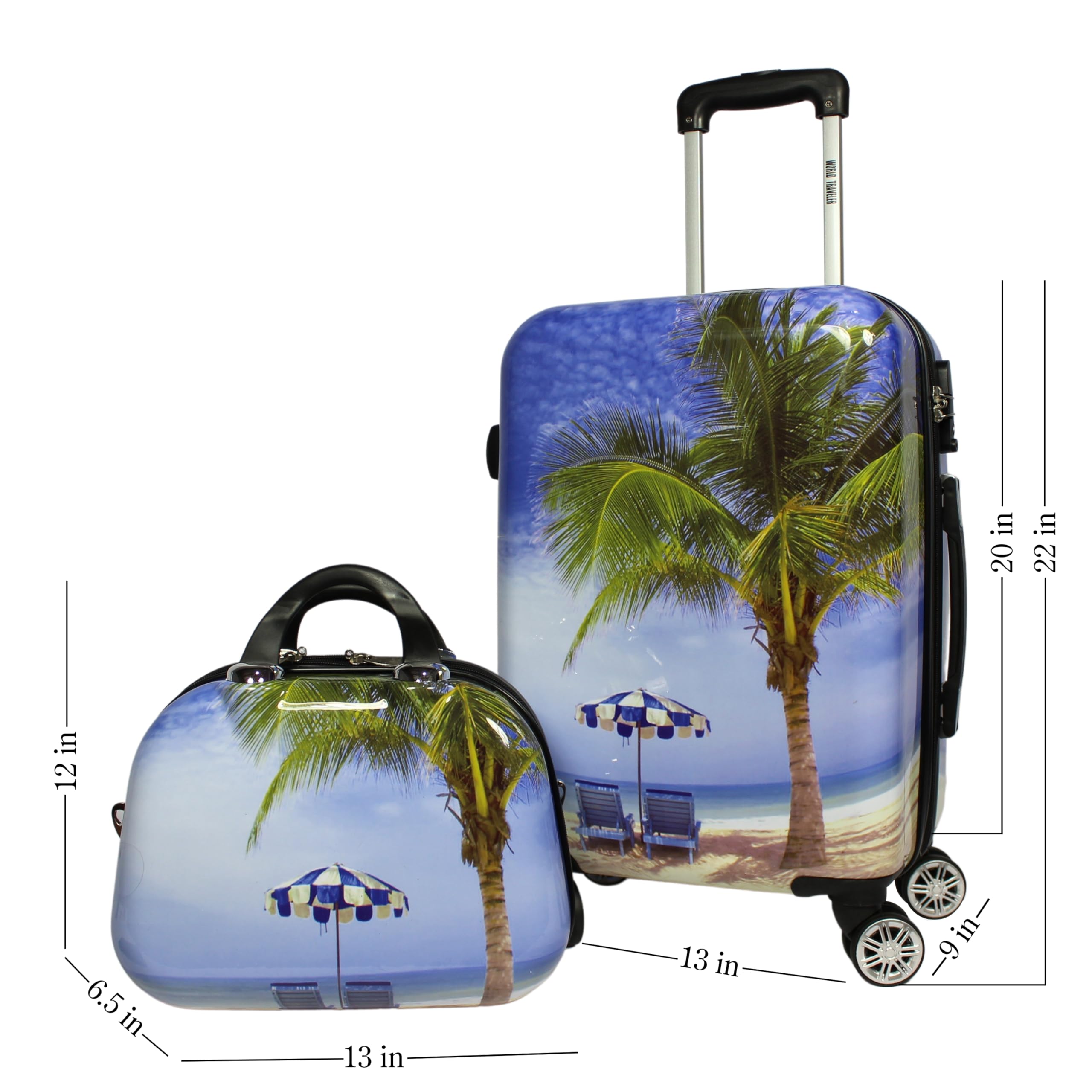 World Traveler Palm Tree Hardside 2-Piece Carry-On Spinner Luggage Set, One_Size