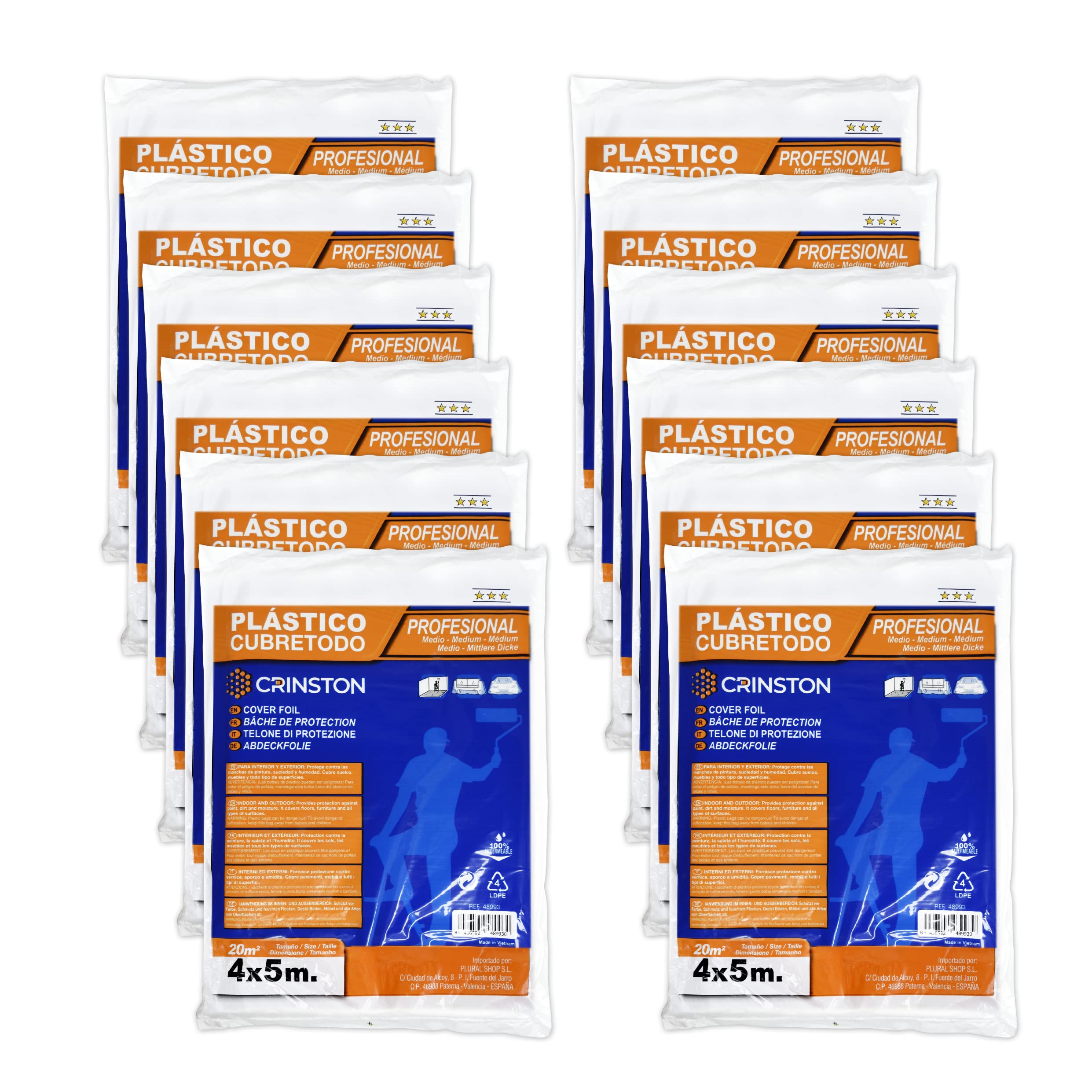 Plastic Protective Cover, Plastic Sheets 4 x 5 m – 20 m² (Pack of 12, Medium)