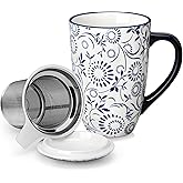 vancasso SELENE Porcelain Tea Mug, 18 oz Porcelain Tea Cup with Infuser and Lid Steeps Loose Leaf Tea, Microwave & Dishwasher
