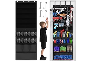 MEFIRT Over the Door Organizer for Toy Guns, Toys Storage Door Hanger with Pockets and Slots for Kids Foam Blasters, Darts, Goggles, Over Door Toy Guns Storage Organizer, for Kids Rooms, Game Rooms, Black
