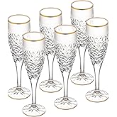 Barski - European Quality Glass - Set of 6 - Crystal - Champagne Flute - 8 oz. - Raindrop Design with Frosted Border and Gold Rim - Glasses Are Made in Europe