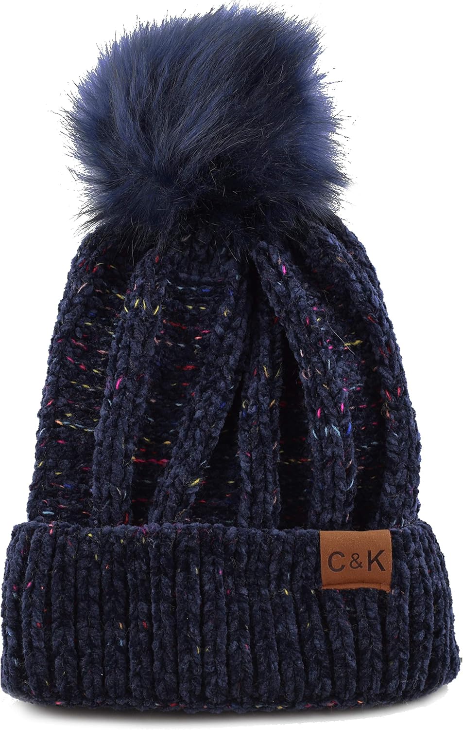 The Hat Depot Winter Thick and Warm Pom Pom Fleece Lined Skully Knit Beanie Hat (Navy) at  Women’s Clothing store