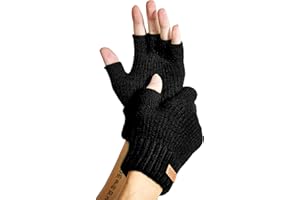 Winter Fingerless Gloves for Women Men, Warm Alpaca Wool Stretch Knit Cold Weather Adult Half Finger Glove for Driving