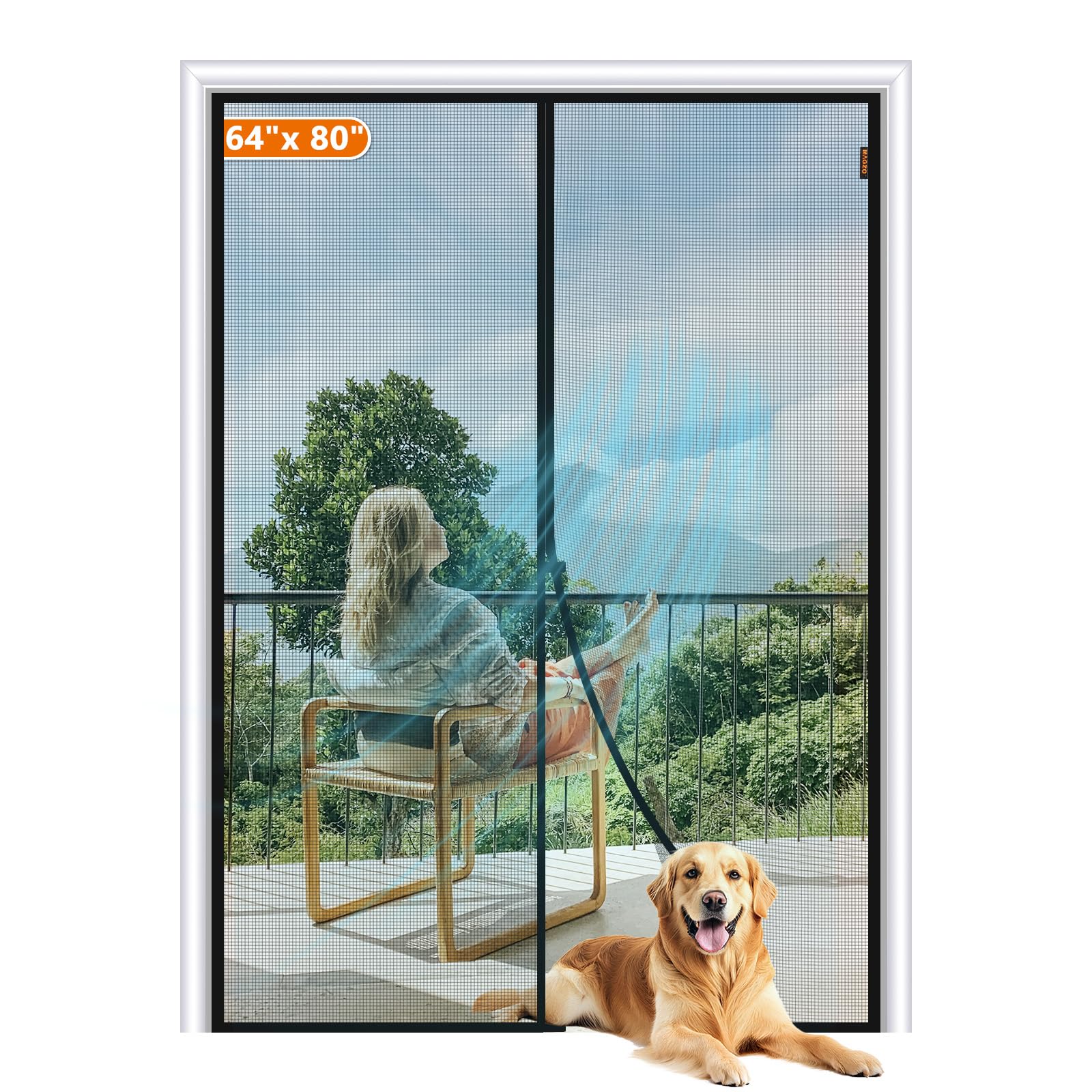 Photo 1 of MAGZO Magnetic Screen Door Fit Door Size 64 x 80 Inch, Screen Size 66" x 81" Strong Magnet French Style Mesh, Heavy Duty Fiberglass Mesh with Hook & Loop for Sliding Entrance, Gray