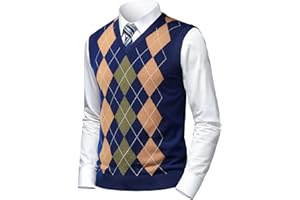 Herothorn Mens Argyle Sweater Vests Classic V-Neck Sleeveless Pullover Grey Black Knitwear Nice Tank Tops for Dad Husband