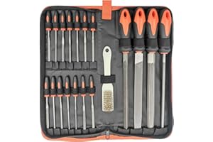 LYFJXX 20 PCS Metal File Set with Case, Includes Flat/Half-Round/Round/Triangle Steel File, Half-Round Wood File