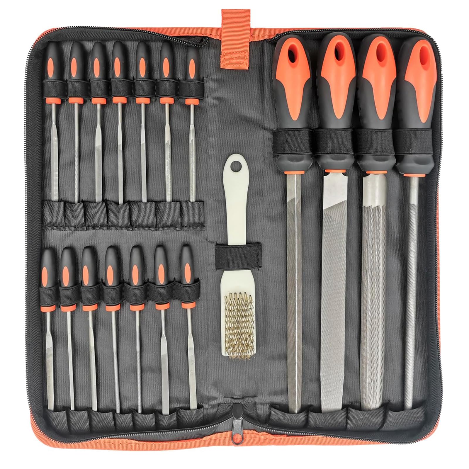 LYFJXX 20 PCS Metal File Set with Case, Includes Flat/Half-Round/Round/Triangle Steel File, Half-Round Wood File