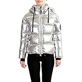 Plein Sport Women's Silver Hooded Logo Print Zip Up Parka Jacket Sz US M IT 42