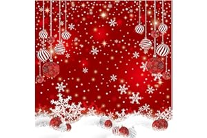 Allenjoy 6 x 6 FT Red Christmas Sparkle Bokeh Snowflakes Photography Background Xmas Party Decor Backdrop for Photo Studio Prop Supplies