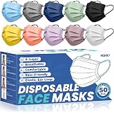 Disposable Face Masks for Adults, FSA Eligible HSA, 4 Ply 50 Pack | Individually Wrapped, 10 Color Breathable Masks for Women, Work, Shopping, Indoor and Outdoor Activities, Airplane Travel