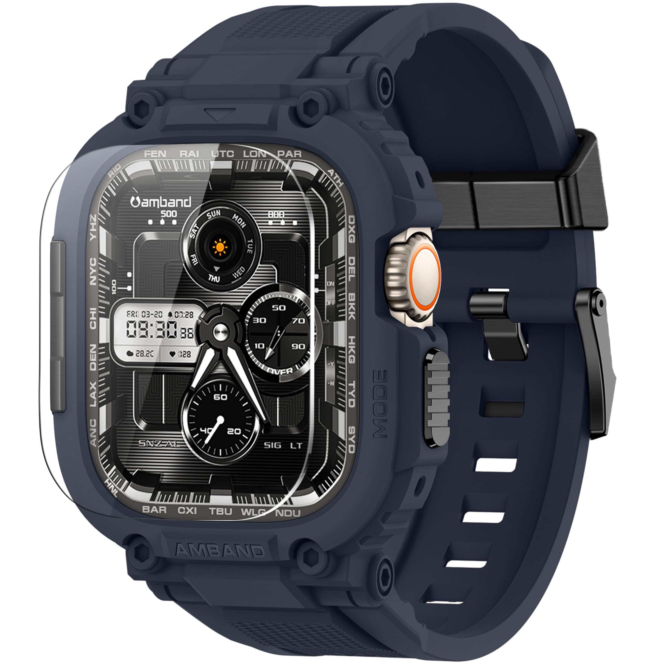 Photo 1 of amBand for Apple Watch Ultra 2 Case, M1 Sport Series Durable Bumper and Screen Protector Fits iWatch Ultra2/1 Bands 49mm, Waterproof Gym Workout Accessories for Running Swimming Boating - Navy Blue