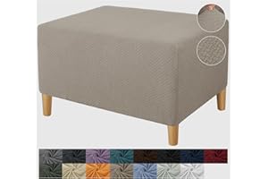 JIVINER Ottoman Cover Rectangle Stretch Ottoman Slipcovers for Folding Storage Footstool Soft Footrest Furniture Protector with Elastic Bottom (Large, Khaki)