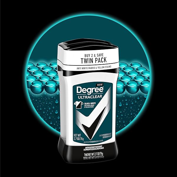 DEGREE MEN ULTRACLEAR ANTIPERSPIRANT DEODORANT BLACK+WHITE 2 COUNT 72-HOUR SWEAT & ODOR PROTECTION ANTIPERSPIRANT FOR MEN WITH MOTIONSENSE TECHNOLOGY 2.7 OZ