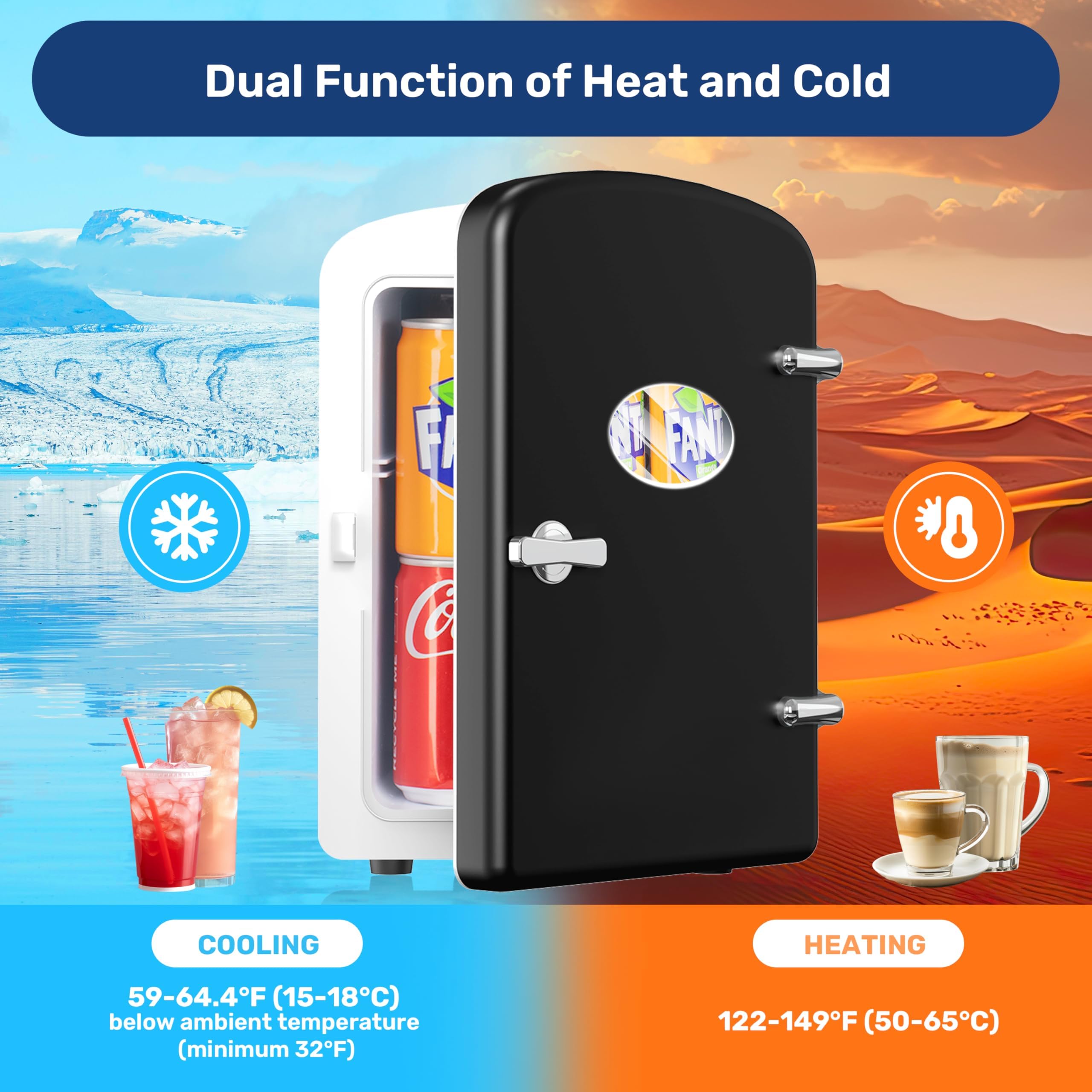 Simple Deluxe 9 Can Mini Observation, Portable Cooler & Warmer Freon-Free Small Refrigerator, Compact Fridge for Skincare, Beverage, 6L with Window, Black